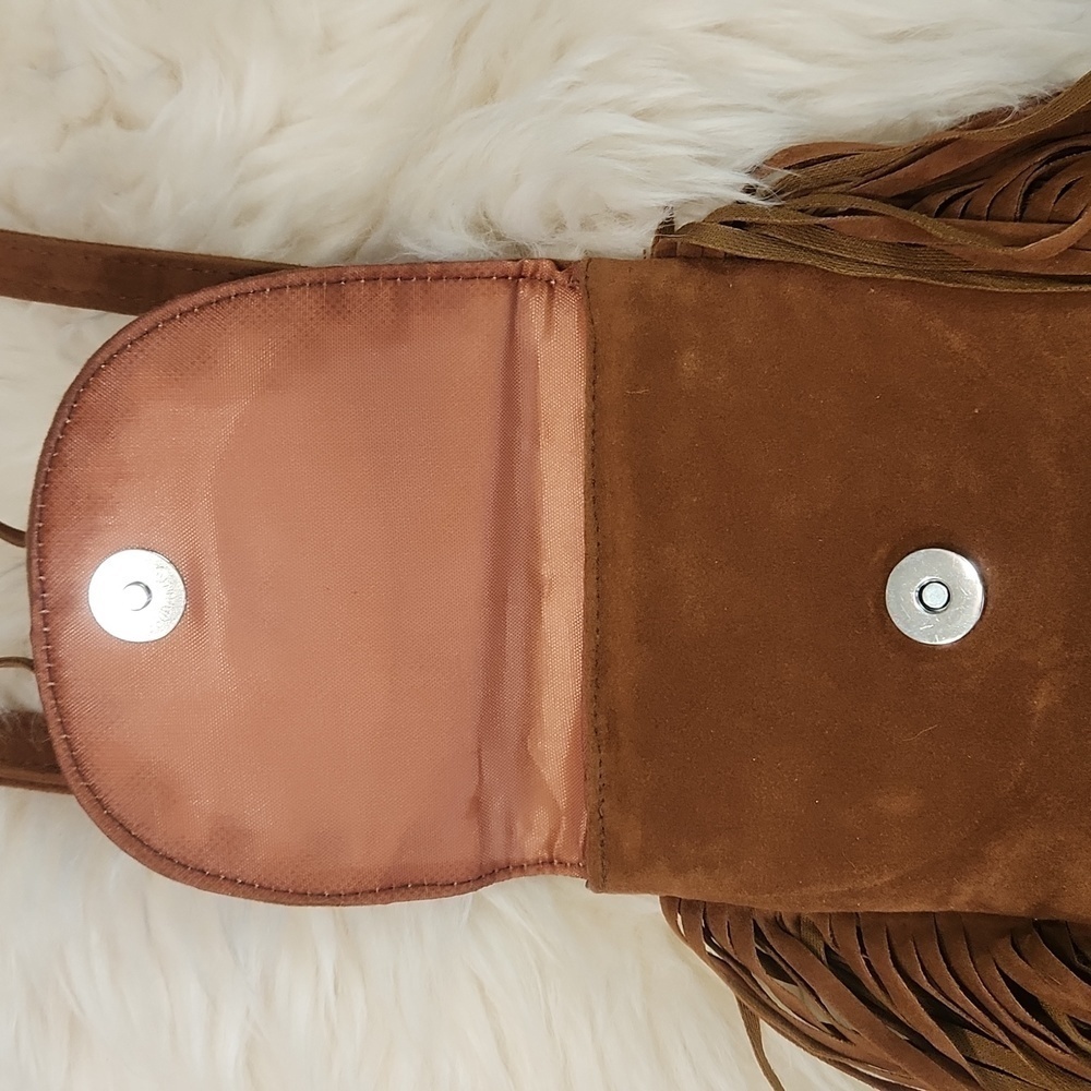 Deb & Dave Fringed Cognac Crossbody Mini Bag - Picture 3 of 4